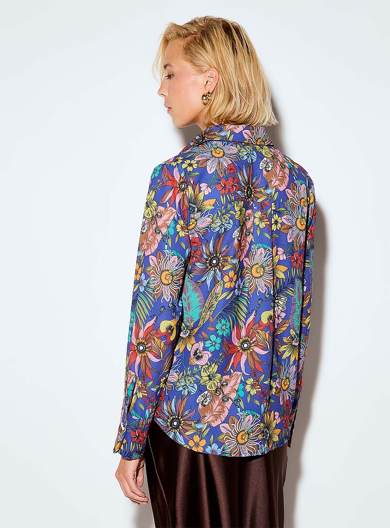 Ic&ocirc;ne Patterned pink Jewel-button printed fluid blouse for women