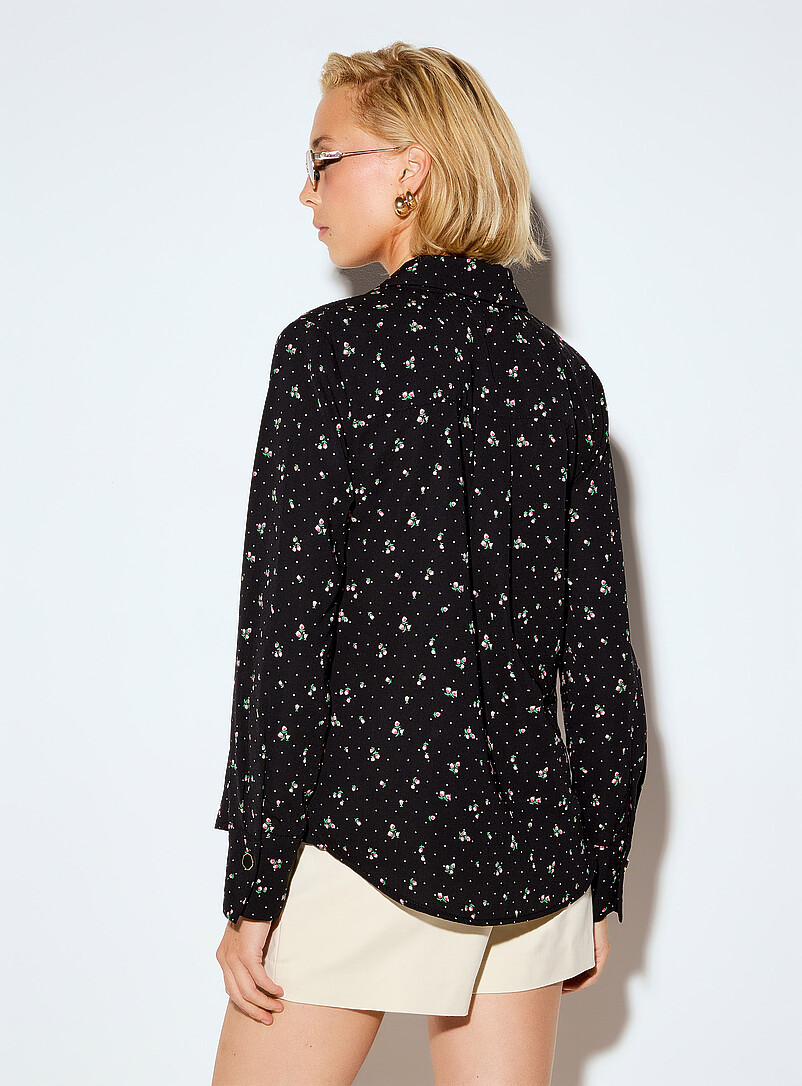 Ic&ocirc;ne: La blouse fluide imprim&eacute;e boutons bijoux Rose &agrave; motif pour femme