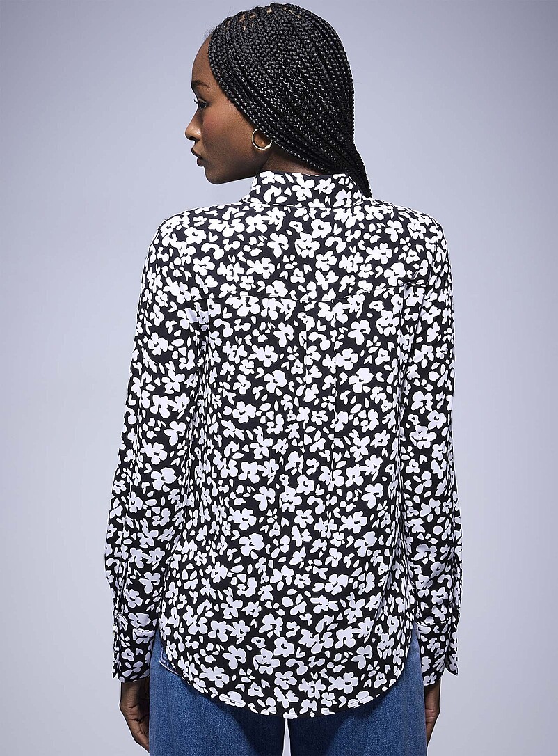 Ic&ocirc;ne: La blouse fluide imprim&eacute;e boutons bijoux Noir &agrave; motifs pour femme