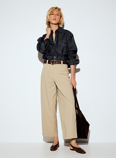 Ic&ocirc;ne: Le pantalon ballon extensible ceintur&eacute; Beige pour femme