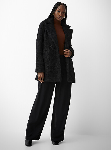 Ic&ocirc;ne Black Double-breasted boucl&eacute; overcoat for women