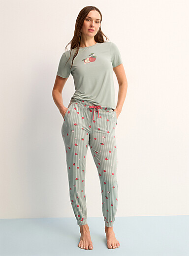 Miiyu x Twik Patterned Green Adorable patterned soft pyjama joggers for women