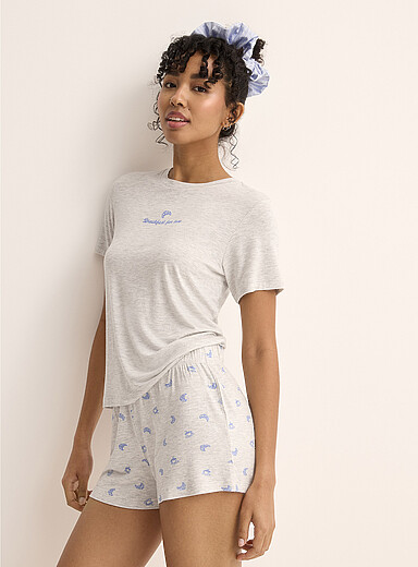 Miiyu x Twik: Le short pyjama souple adorable motif Gris &agrave; motifs pour femme