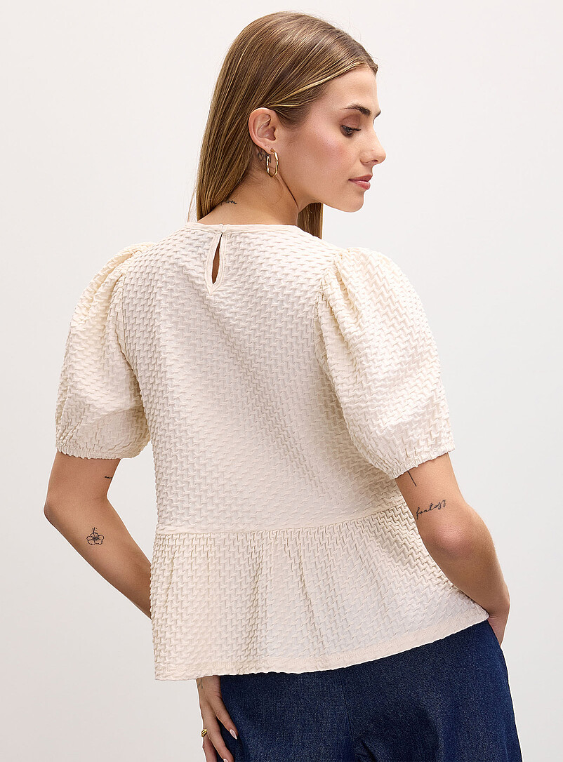 Ic&ocirc;ne Baby Blue Waffle knit peplum waist T-shirt for women