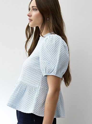 Waffle knit peplum waist T-shirt