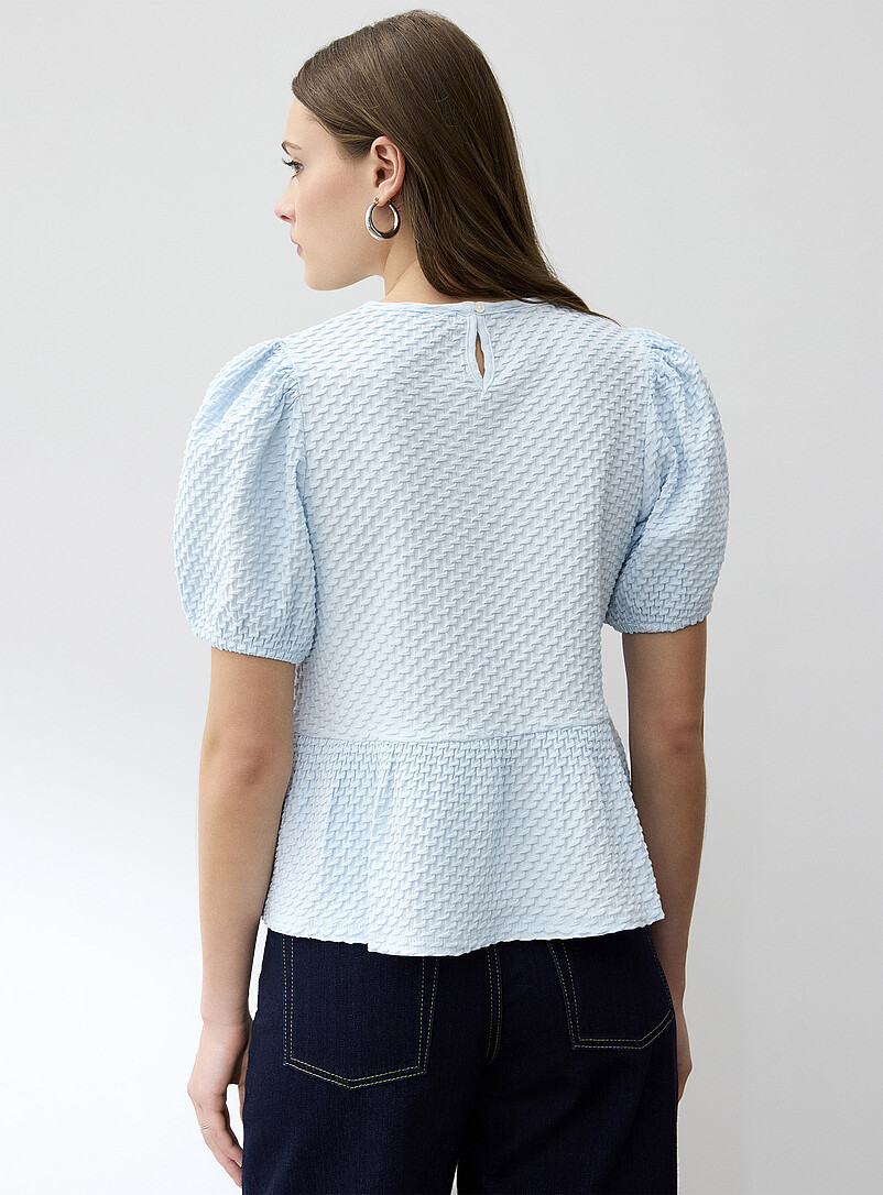 Ic&ocirc;ne Baby Blue Waffle knit peplum waist T-shirt for women