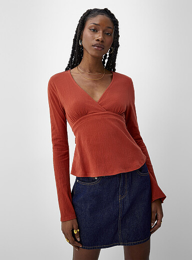 Crinkled cotton cinched waist T-shirt