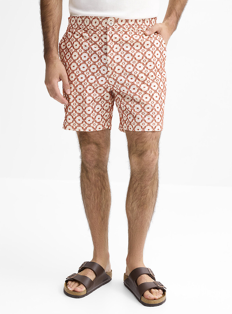 Le 31 Patterned Red Simple flower embossed jacquard short <b>Inseam: 6" (15.5 cm)</b> for men