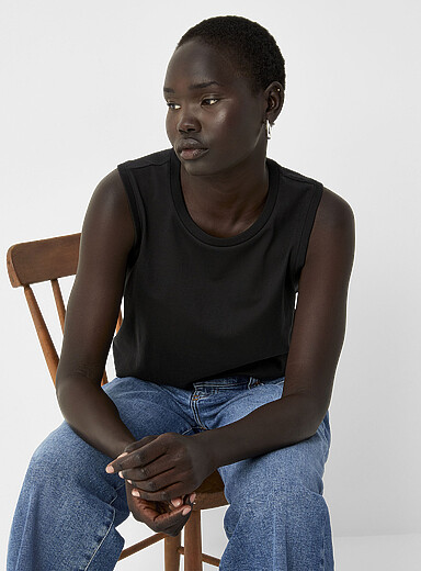Contemporaine: La camisole col rond pur coton bio Noir pour femme