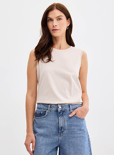Contemporaine: La camisole col rond pur coton bio Sable pour femme