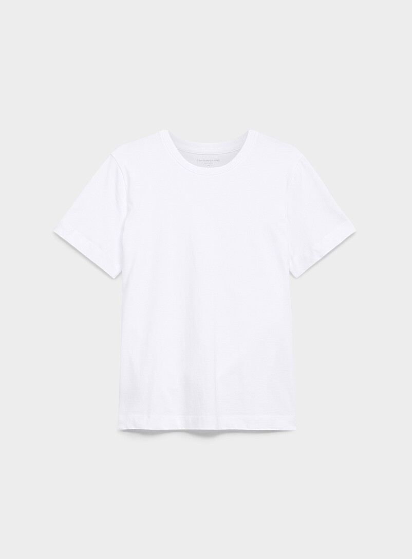 Contemporaine: Le t-shirt uni coton bio Ivoire - Beige cr&egrave;me pour femme