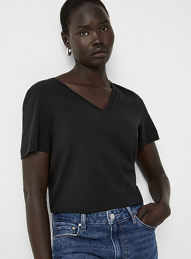 Contemporaine Chocolate/Espresso 100% organic cotton V-neck T-shirt for women
