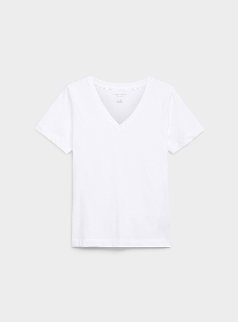Contemporaine Mossy Green 100% organic cotton V-neck T-shirt for women