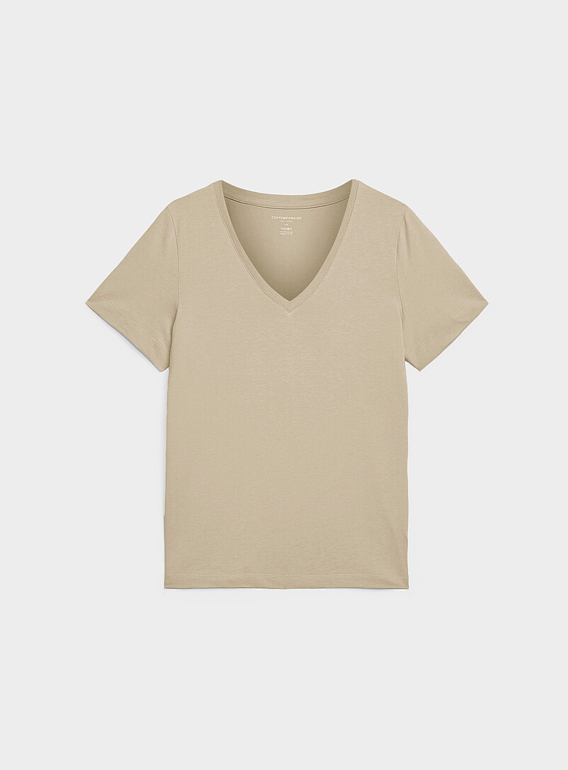 Contemporaine: Le t-shirt col V pur coton bio Blanc pour femme