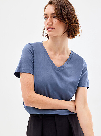 Contemporaine Royal/Sapphire Blue 100% organic cotton V-neck T-shirt for women