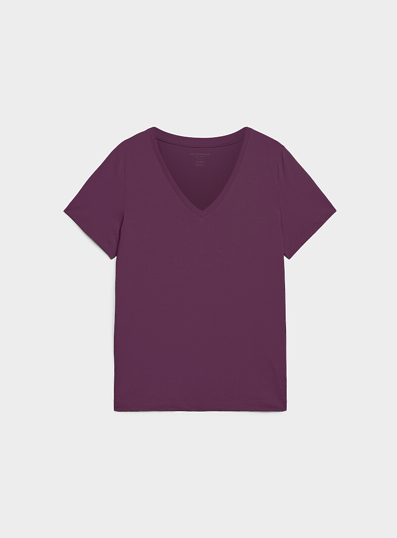 Contemporaine: Le t-shirt col V pur coton bio Blanc pour femme