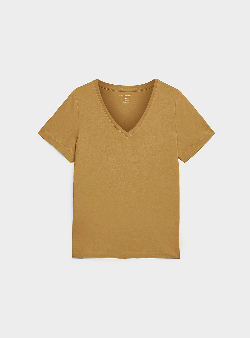 Contemporaine Mossy Green 100% organic cotton V-neck T-shirt for women