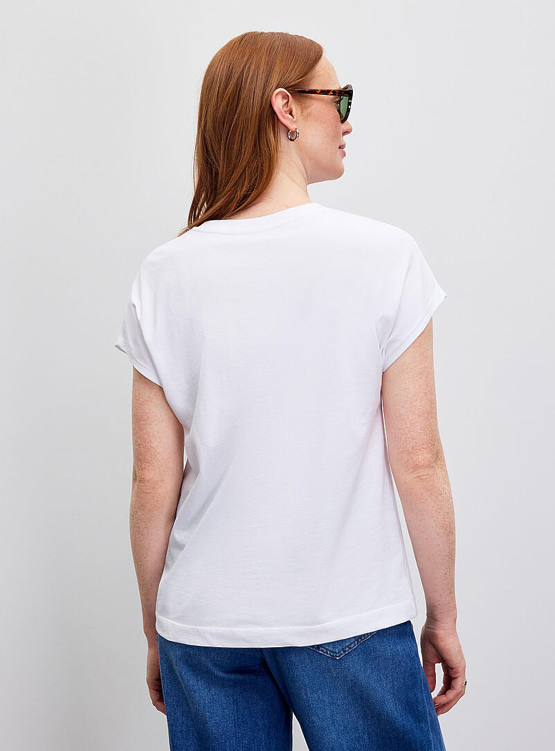 Contemporaine Butter Yellow Printed 100% organic cotton cap-sleeve T-shirt for women