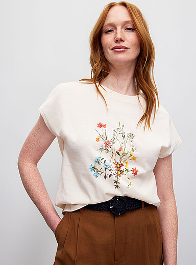 Le t-shirt imprim&eacute; manches cape pur coton bio