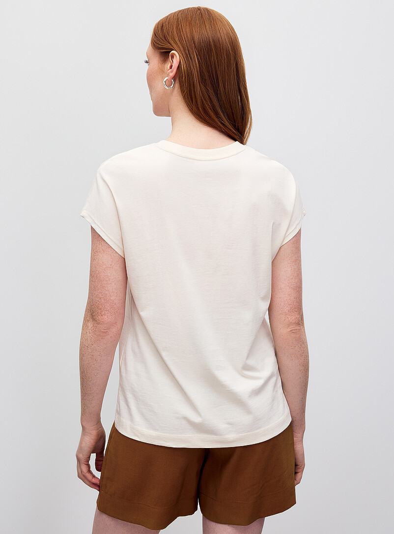 Contemporaine Butter Yellow Printed 100% organic cotton cap-sleeve T-shirt for women