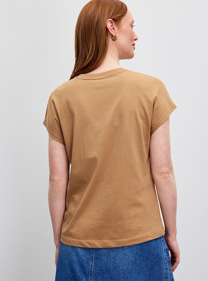 Contemporaine: Le t-shirt imprim&eacute; manches cape pur coton bio Bleu p&acirc;le pour femme
