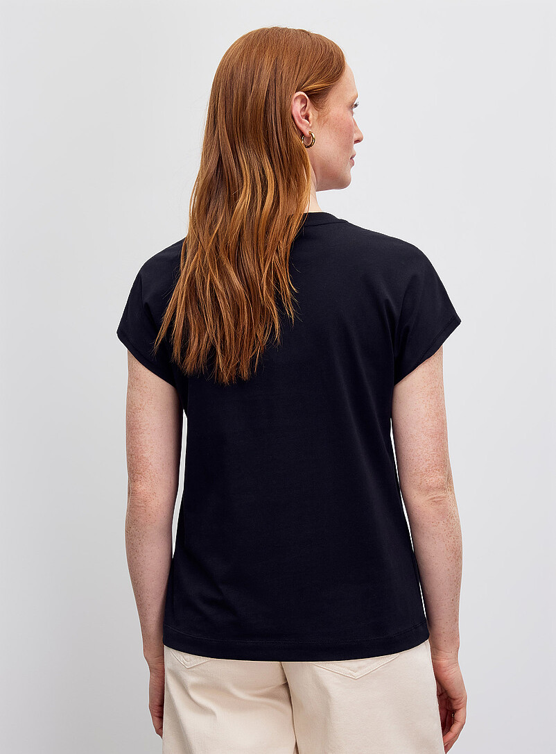 Contemporaine: Le t-shirt imprim&eacute; manches cape pur coton bio Bleu p&acirc;le pour femme