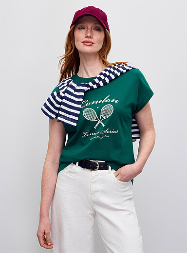 Printed 100% organic cotton cap-sleeve T-shirt