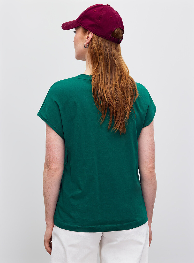Contemporaine: Le t-shirt imprim&eacute; manches cape pur coton bio Bleu p&acirc;le pour femme
