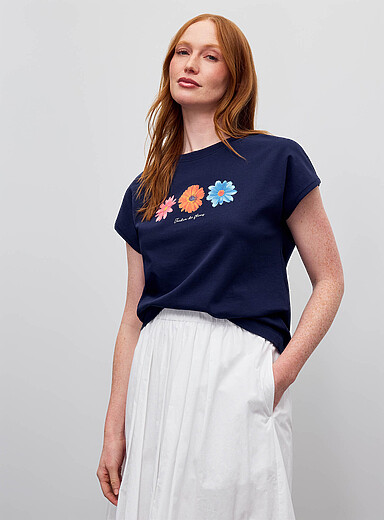 Le t-shirt imprim&eacute; manches cape pur coton bio