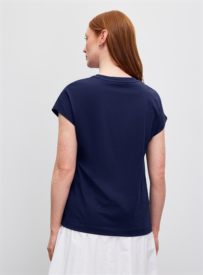 Contemporaine: Le t-shirt imprim&eacute; manches cape pur coton bio Bleu p&acirc;le pour femme
