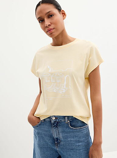 Le t-shirt imprim&eacute; manches cape pur coton bio