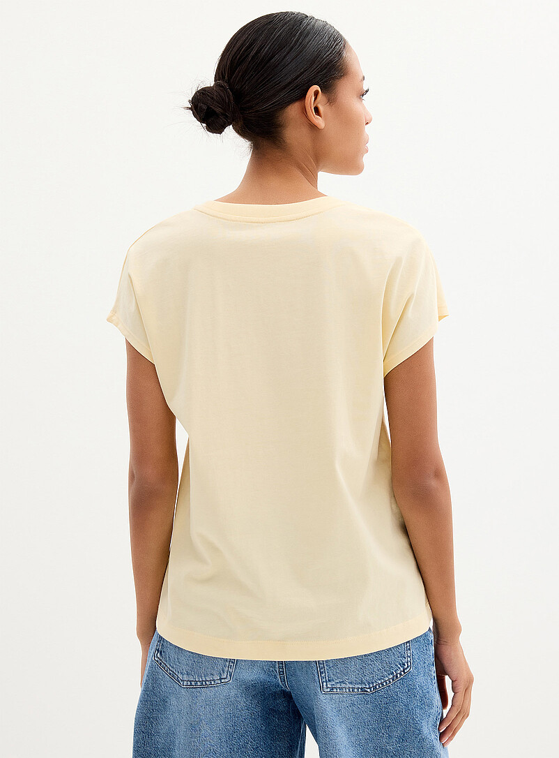 Contemporaine: Le t-shirt imprim&eacute; manches cape pur coton bio Bleu p&acirc;le pour femme