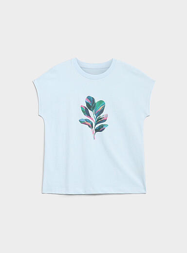 Contemporaine: Le t-shirt imprim&eacute; manches cape pur coton bio Bleu moyen - Ardoise pour femme