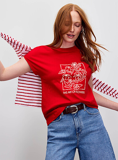 Le t-shirt imprim&eacute; manches cape pur coton bio