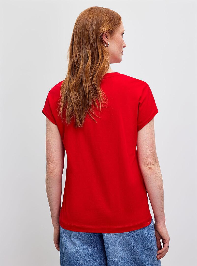 Contemporaine Butter Yellow Printed 100% organic cotton cap-sleeve T-shirt for women