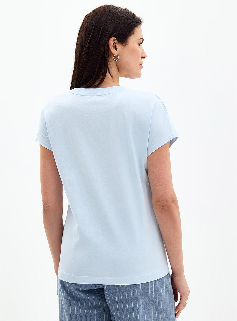 Contemporaine: Le t-shirt imprim&eacute; manches cape pur coton bio Bleu p&acirc;le pour femme