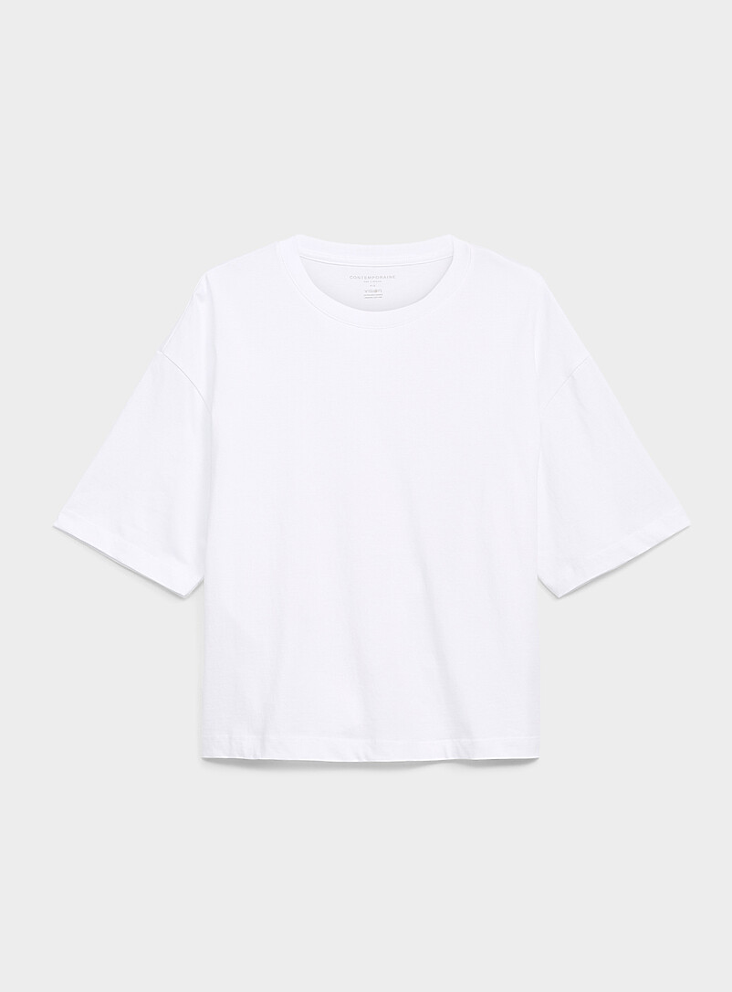 Contemporaine White Solid boxy-fit organic cotton T-shirt for women