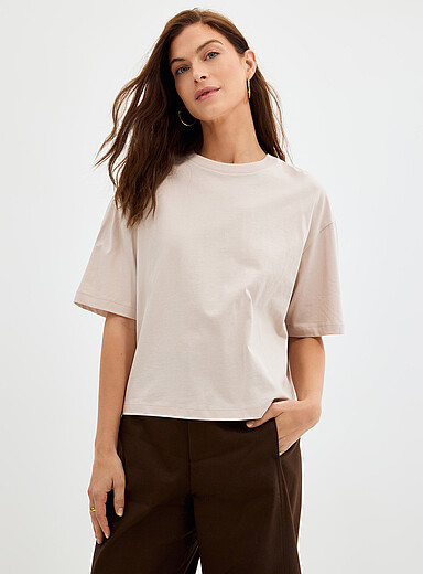 Contemporaine Sand Solid boxy-fit organic cotton T-shirt for women
