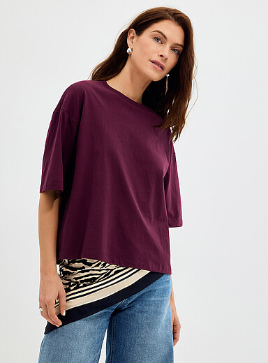Contemporaine Grape/Dark Crimson Solid boxy-fit organic cotton T-shirt for women