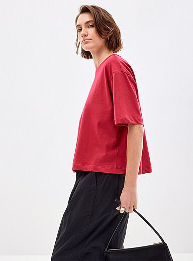 Contemporaine Black Solid boxy-fit organic cotton T-shirt for women