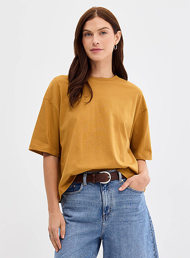 Contemporaine Black Solid boxy-fit organic cotton T-shirt for women