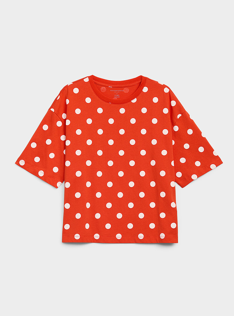 Contemporaine: Le t-shirt carr&eacute; &agrave; motif coton bio Pourpre &agrave; motifs pour femme