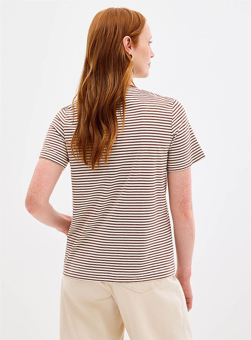 Contemporaine Patterned Brown Organic cotton striped T-shirt for women
