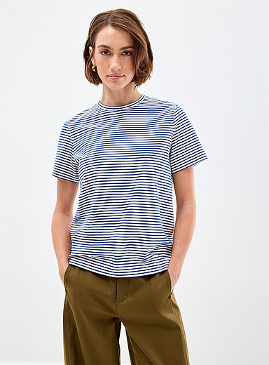 Contemporaine Blue Organic cotton striped T-shirt for women