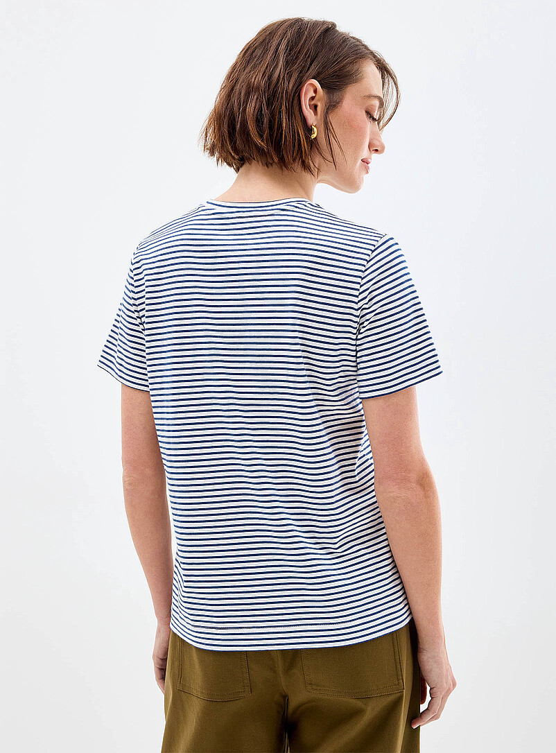 Contemporaine Patterned Brown Organic cotton striped T-shirt for women