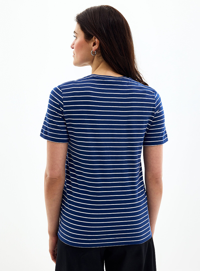 Contemporaine: Le t-shirt ray&eacute; coton bio Brun &agrave; motifs pour femme