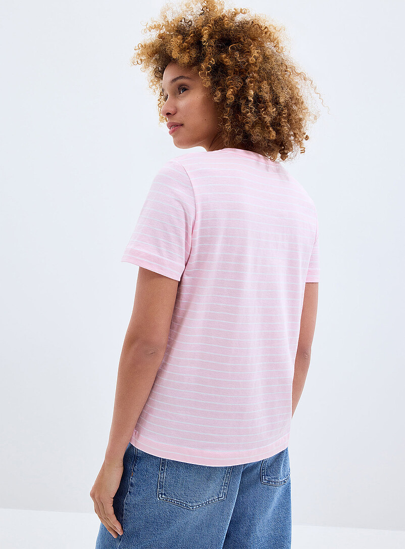 Contemporaine Patterned Brown Organic cotton striped T-shirt for women
