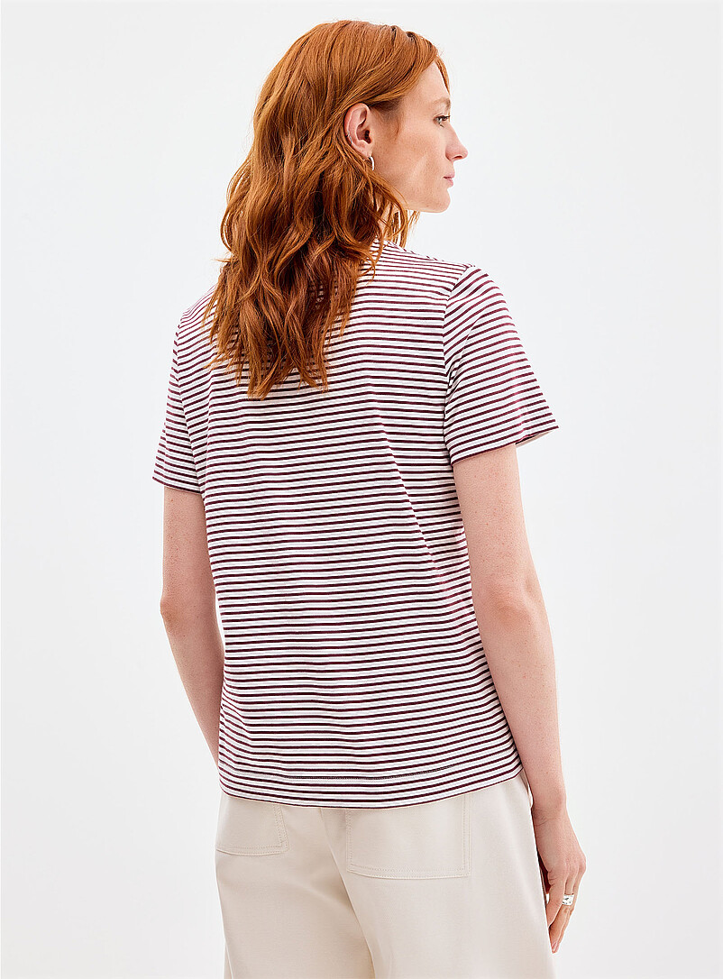 Contemporaine: Le t-shirt ray&eacute; coton bio Brun &agrave; motifs pour femme