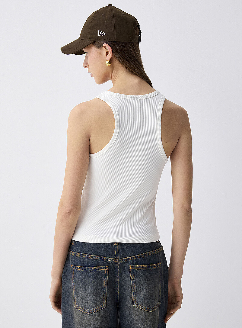 Twik Off White Ribbed scoop-neck cami for women