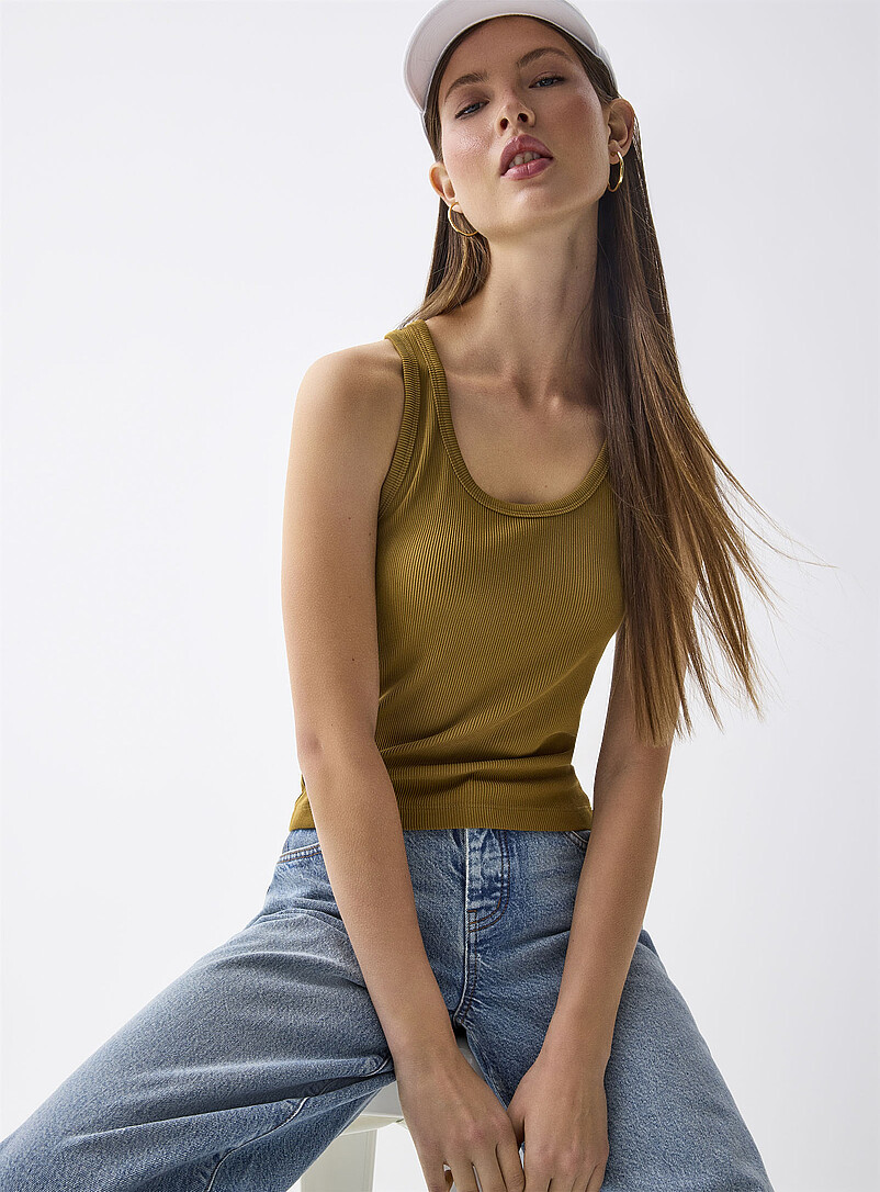 Twik Off White Ribbed scoop-neck cami for women